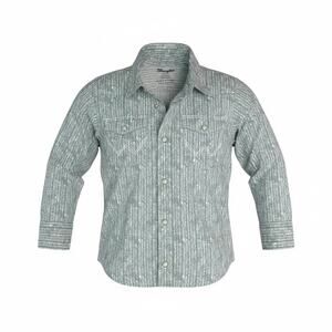 Wrangler Western Boys Shirt 4T Long Sleeve Snap Up Cowboy Collar Green White Vtg